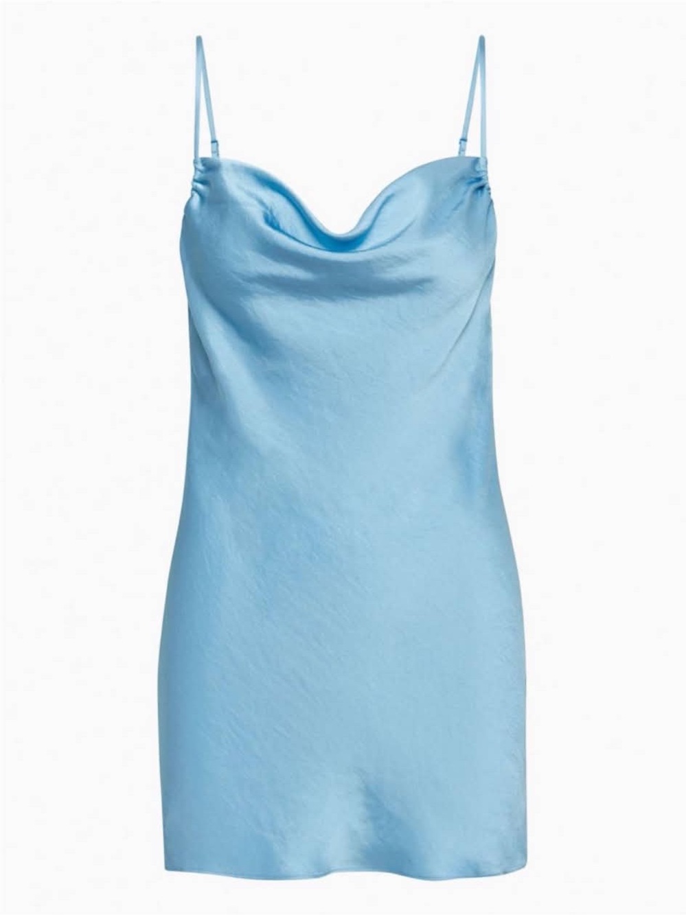 Aritzia Wilfred Light Blue Satin Mini Dress with cowl neck